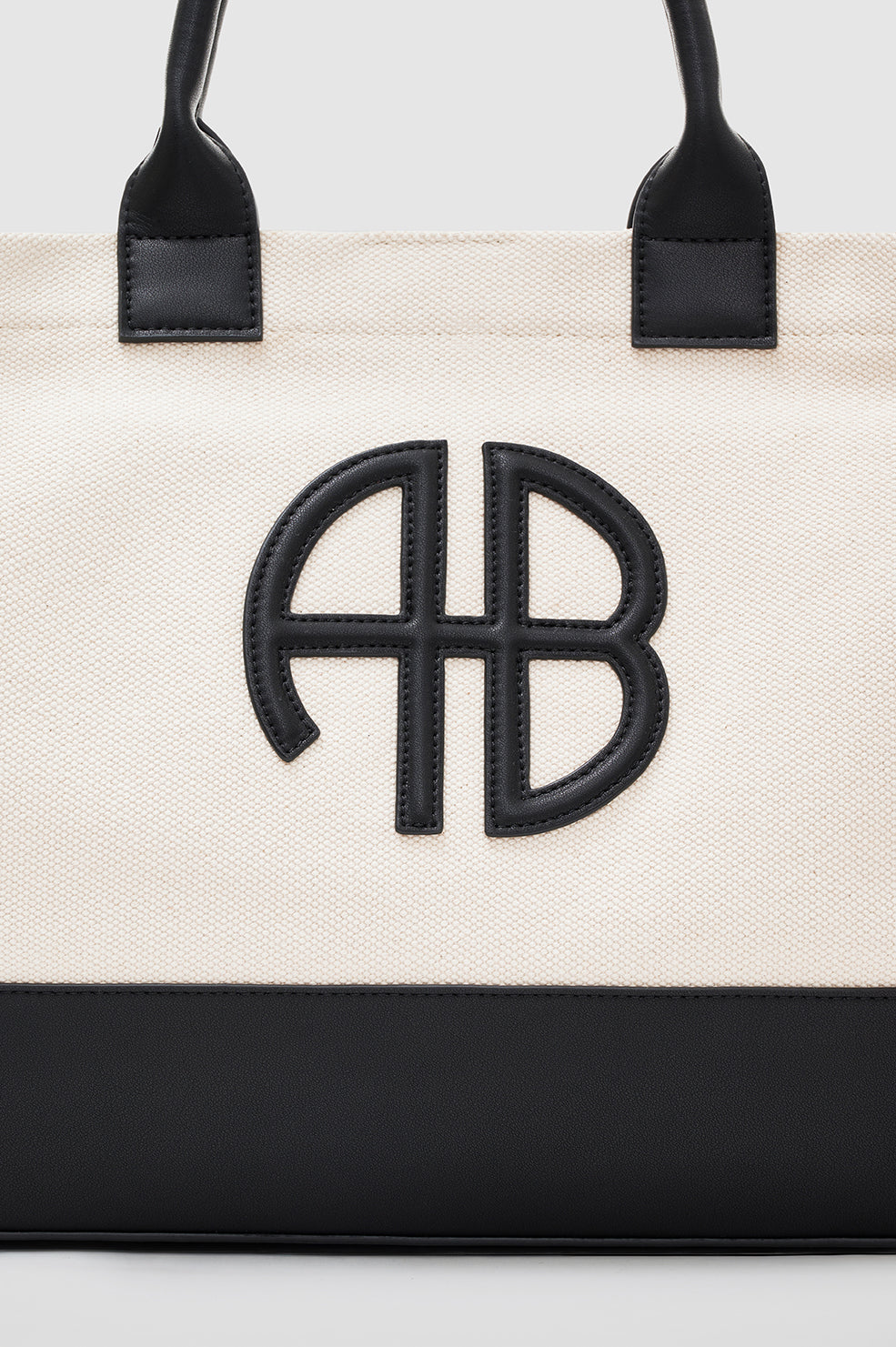 ANINE BING Medium Lara Tote - Natural Canvas With Black - detail view
