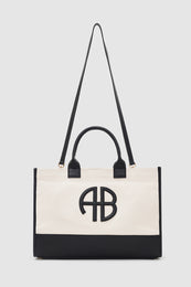 ANINE BING Medium Lara Tote - Natural Canvas With Black - front view