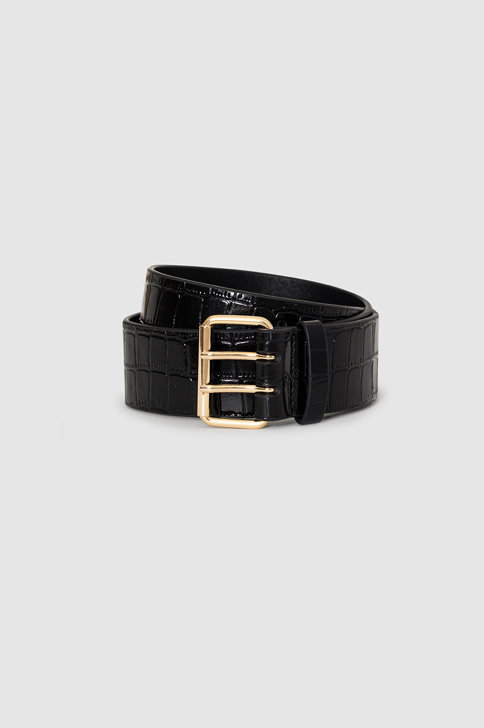 ANINE BING Mila Belt - Embossed Black