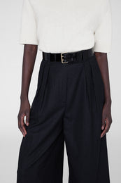 ANINE BING Mila Belt - Black Patent - on model front detail