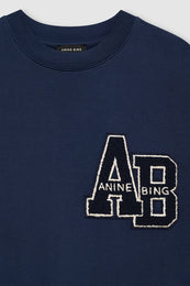 ANINE BING Miles Oversized Sweatshirt Letterman - Washed Navy - Detail View 