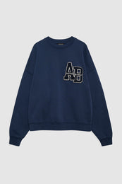 featured-img|ANINE BING Miles Oversized Sweatshirt Letterman - Washed Navy - Front View 