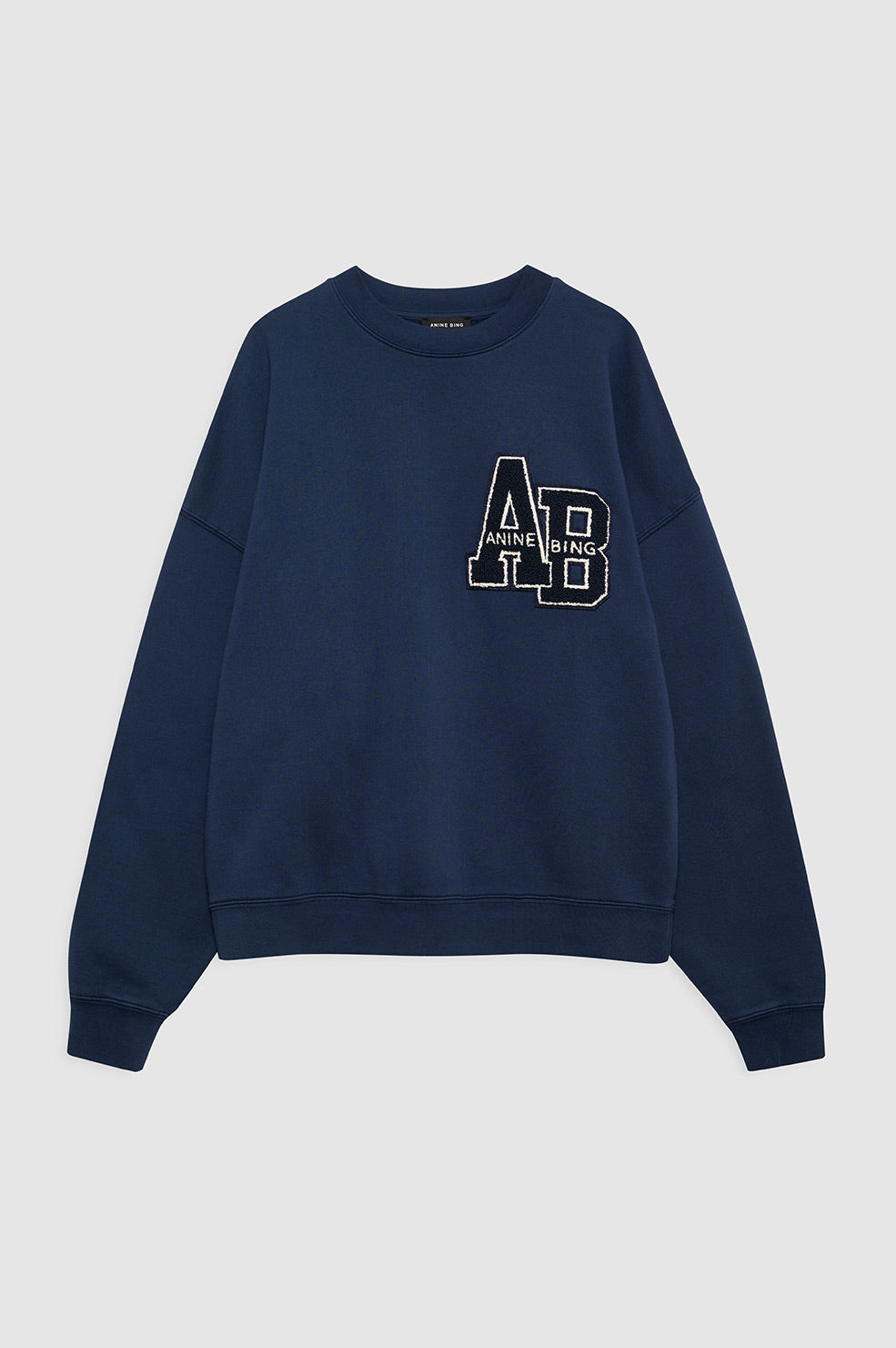 featured-img|ANINE BING Miles Oversized Sweatshirt Letterman - Washed Navy - Front View 