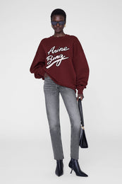 ANINE BING Miles Sweatshirt Chenille Signature - Cabernet - On Model Front
