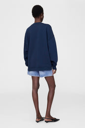 ANINE BING Miles Sweatshirt Framed Monogram - Washed Navy - On Model Back 