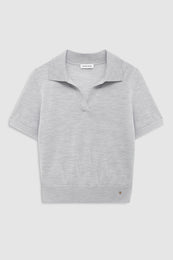 ANINE BING Moni Polo Sweater - Light Heather Grey - front view