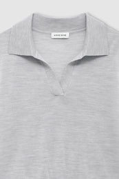 ANINE BING Moni Polo Sweater - Light Heather Grey - detail view