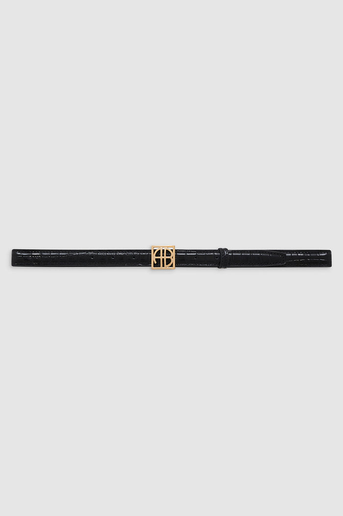 ANINE BING Monogram Belt - Black Embossed