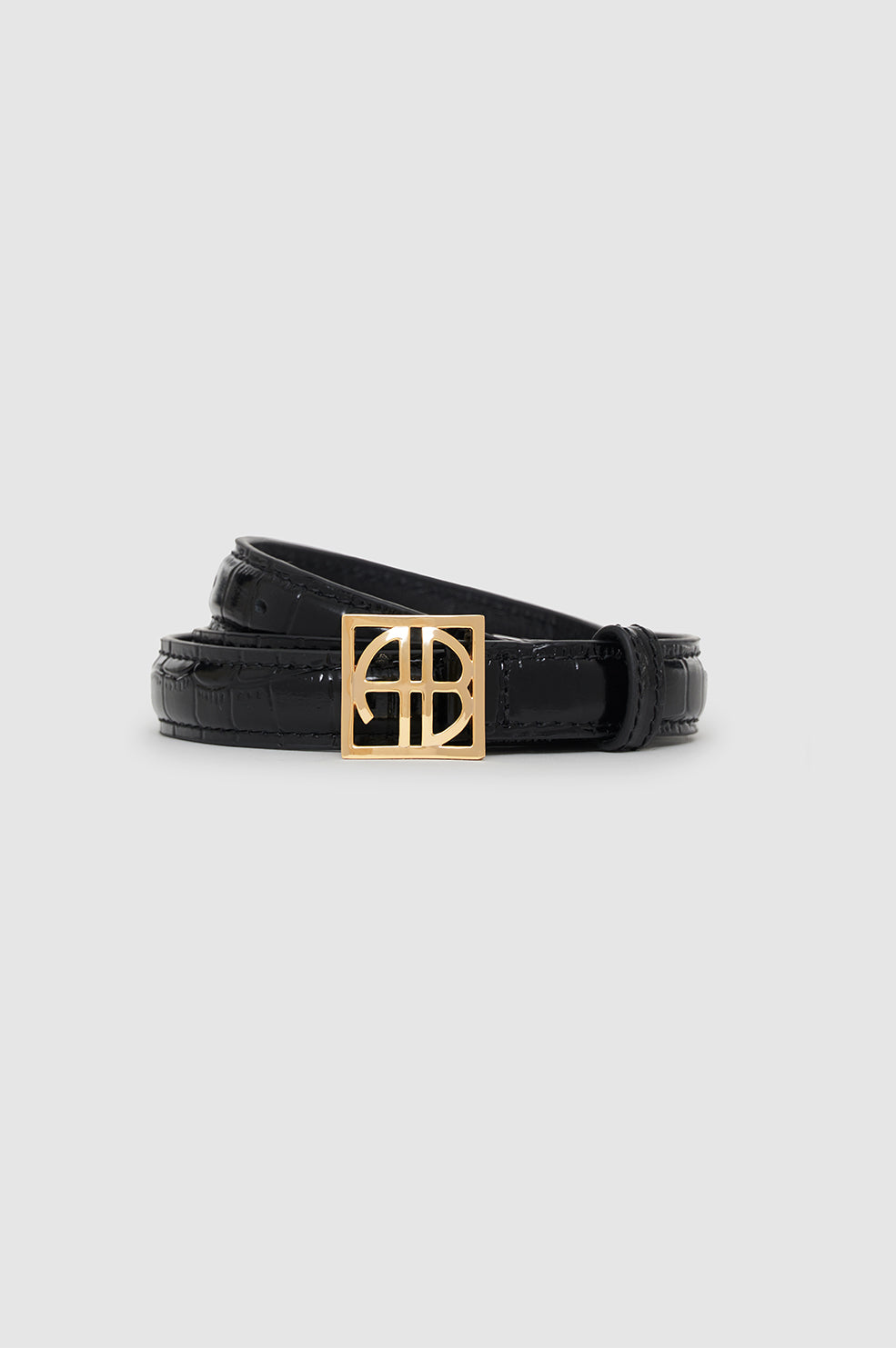 ANINE BING Monogram Belt - Black Embossed