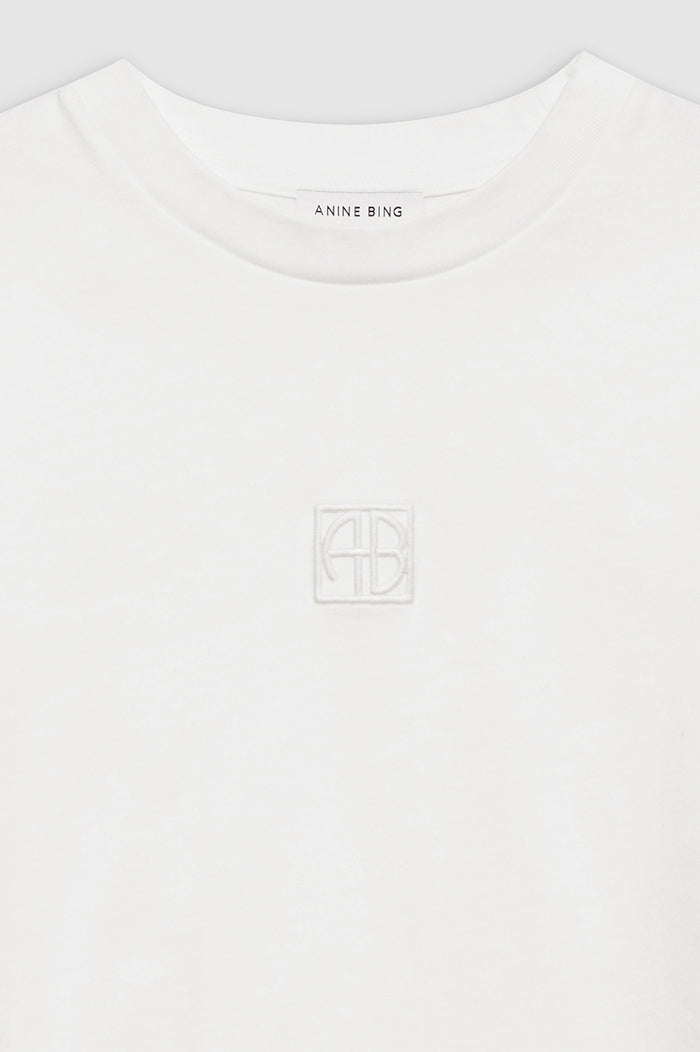 ANINE BING Myers Cropped Tee Framed Monogram - Ivory