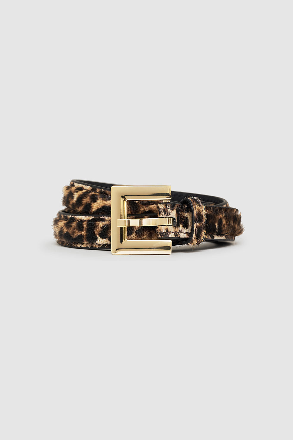 ANINE BING Nicola Belt - Leopard Calf Hair - Rolled Up View 