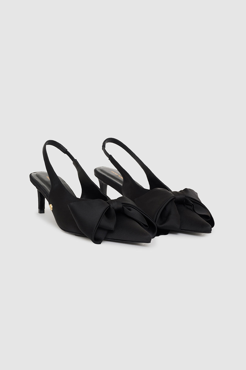 ANINE BING Nina Heels With Bow - Black Satin