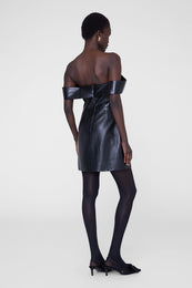 ANINE BING Nina Heels With Bow - Black Satin - On Model Back