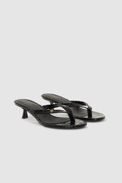 ANINE BING Noelle Thong Heels - Embossed Black - pair front view