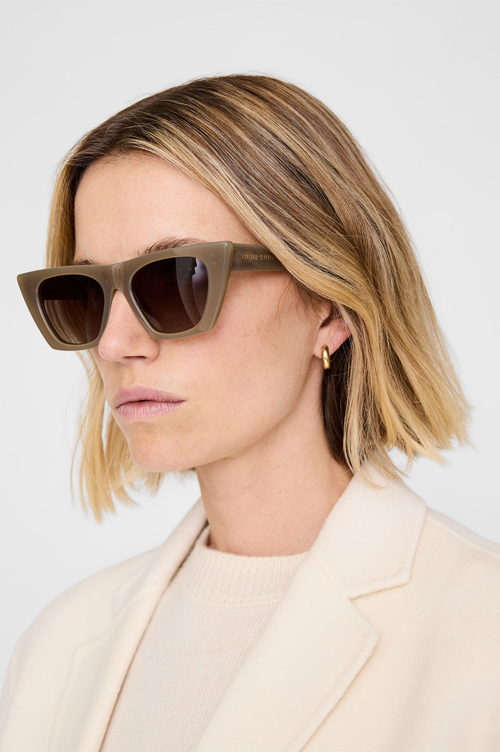 ANINE BING Paris Sunglasses - Dark Olive - On Model View