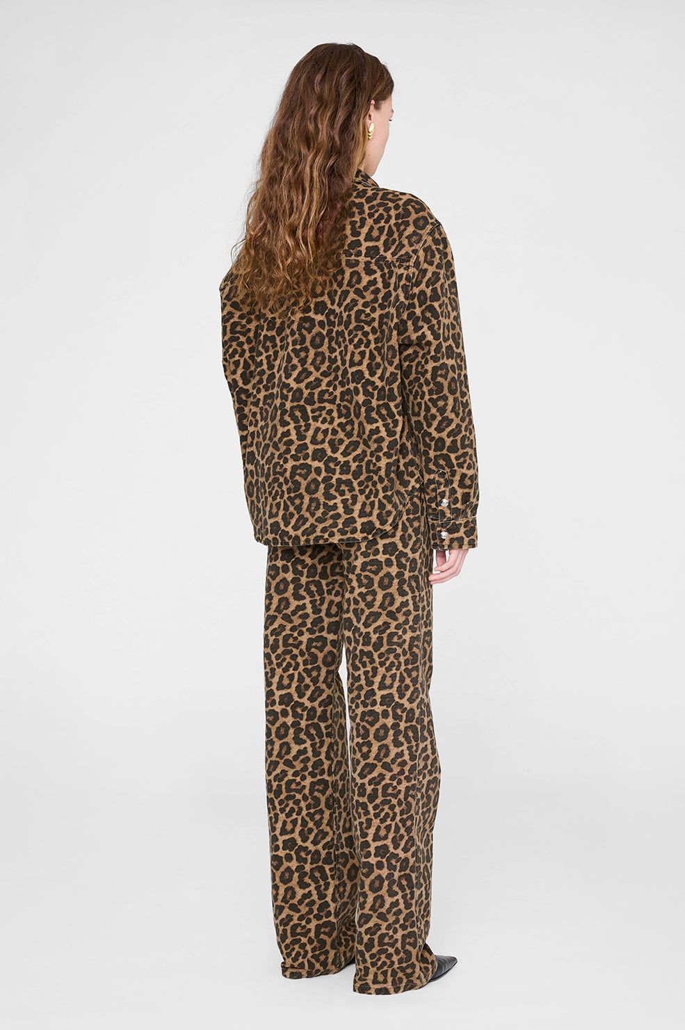 ANINE BING Paxton Shirt - Black And Brown Leopard - On Model Back