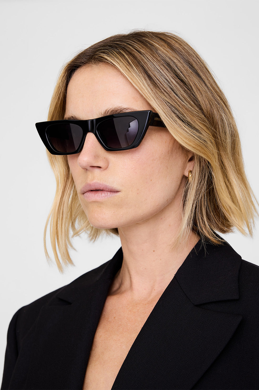 ANINE BING Pierre Sunglasses - Black - On Model View 