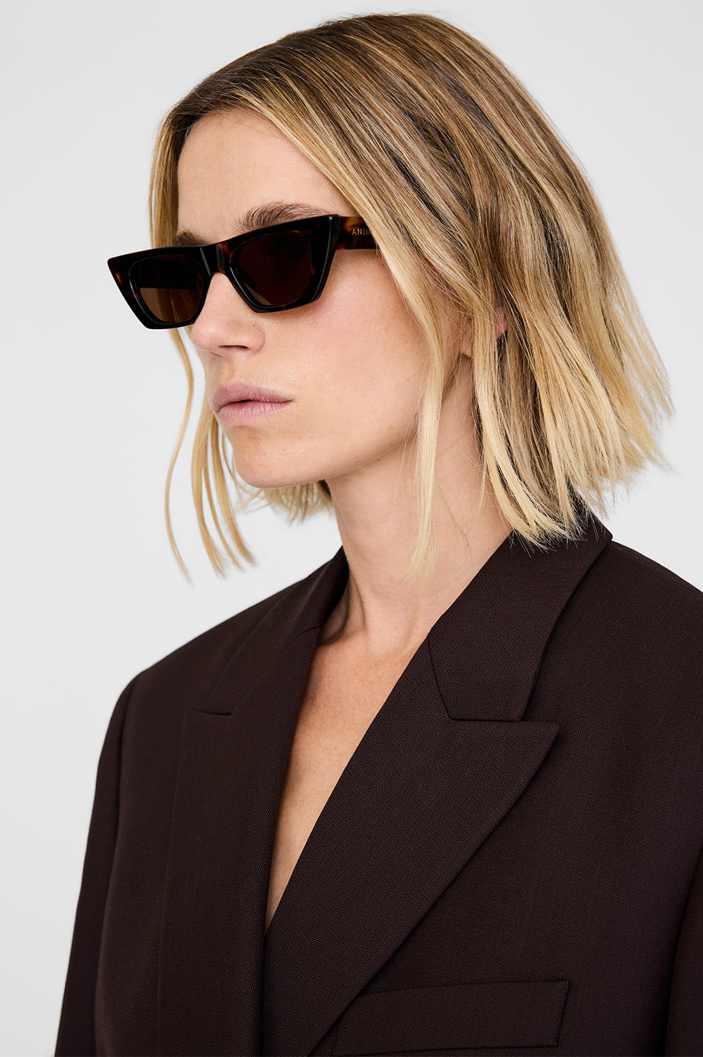 ANINE BING Pierre Sunglasses - Dark Tortoise - On Model View