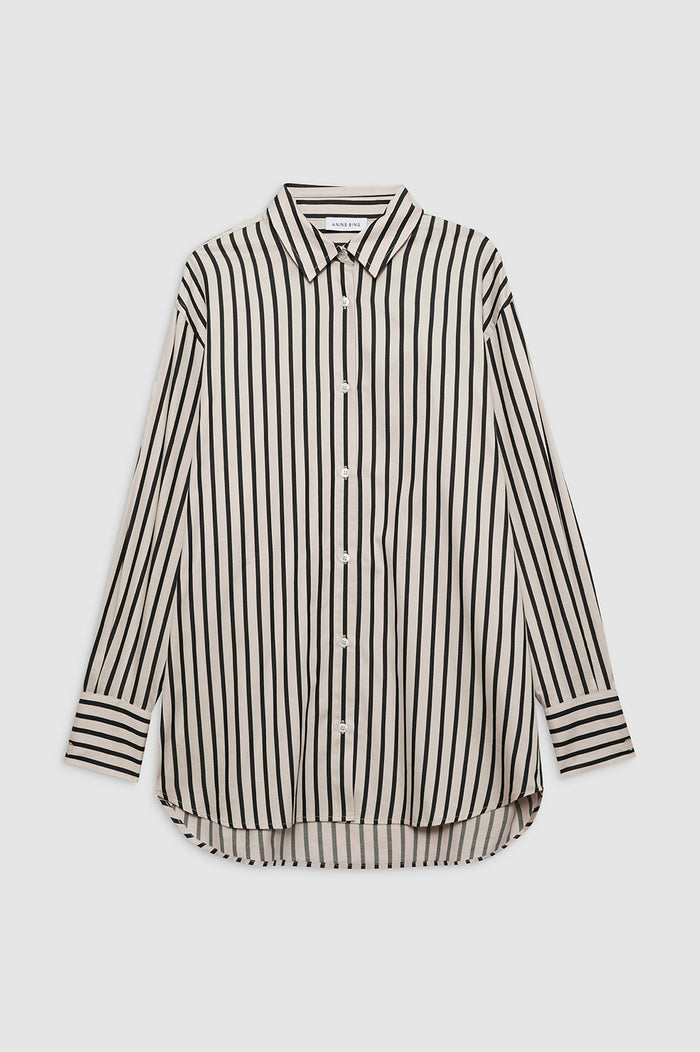 ANINE BING Plaza Shirt - Black And Tan Stripe