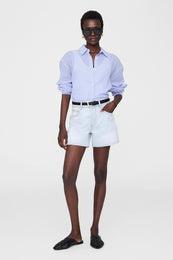 ANINE BING Plaza Shirt - Blue And White Mini Stripe - On Model Front Second Image 