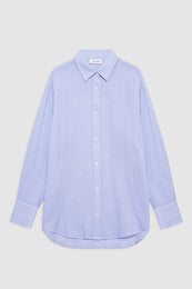 ANINE BING Plaza Shirt - Blue And White Mini Stripe - Front View 