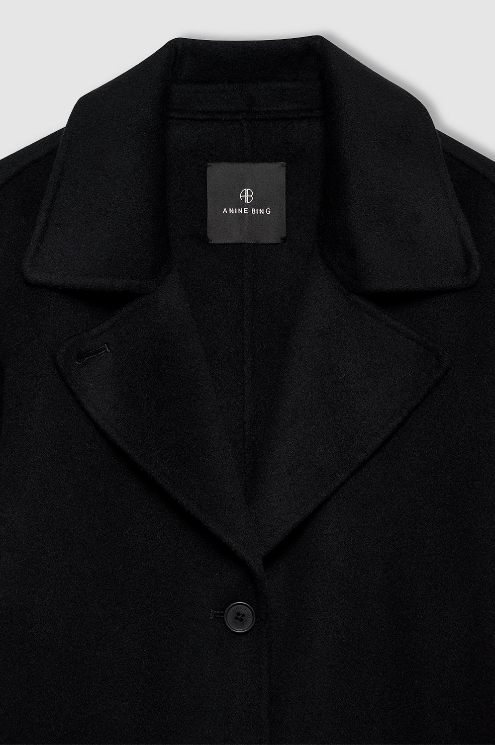 ANINE BING Portia Coat - Black Cashmere Blend - Detail View