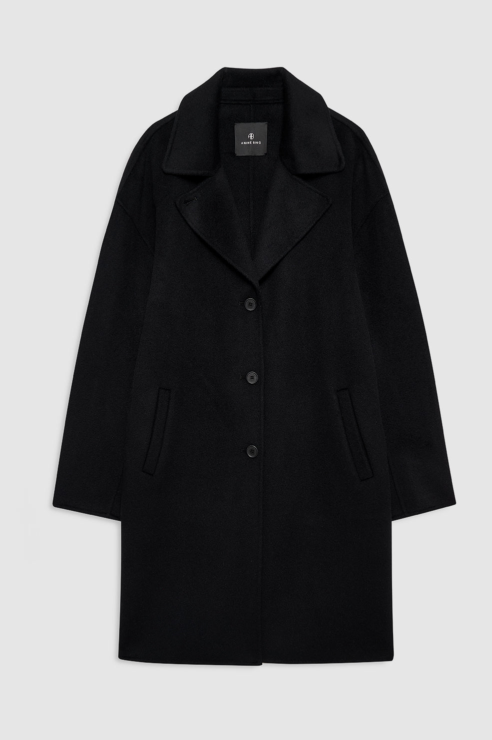 ANINE BING Portia Coat - Black Cashmere Blend - Front View