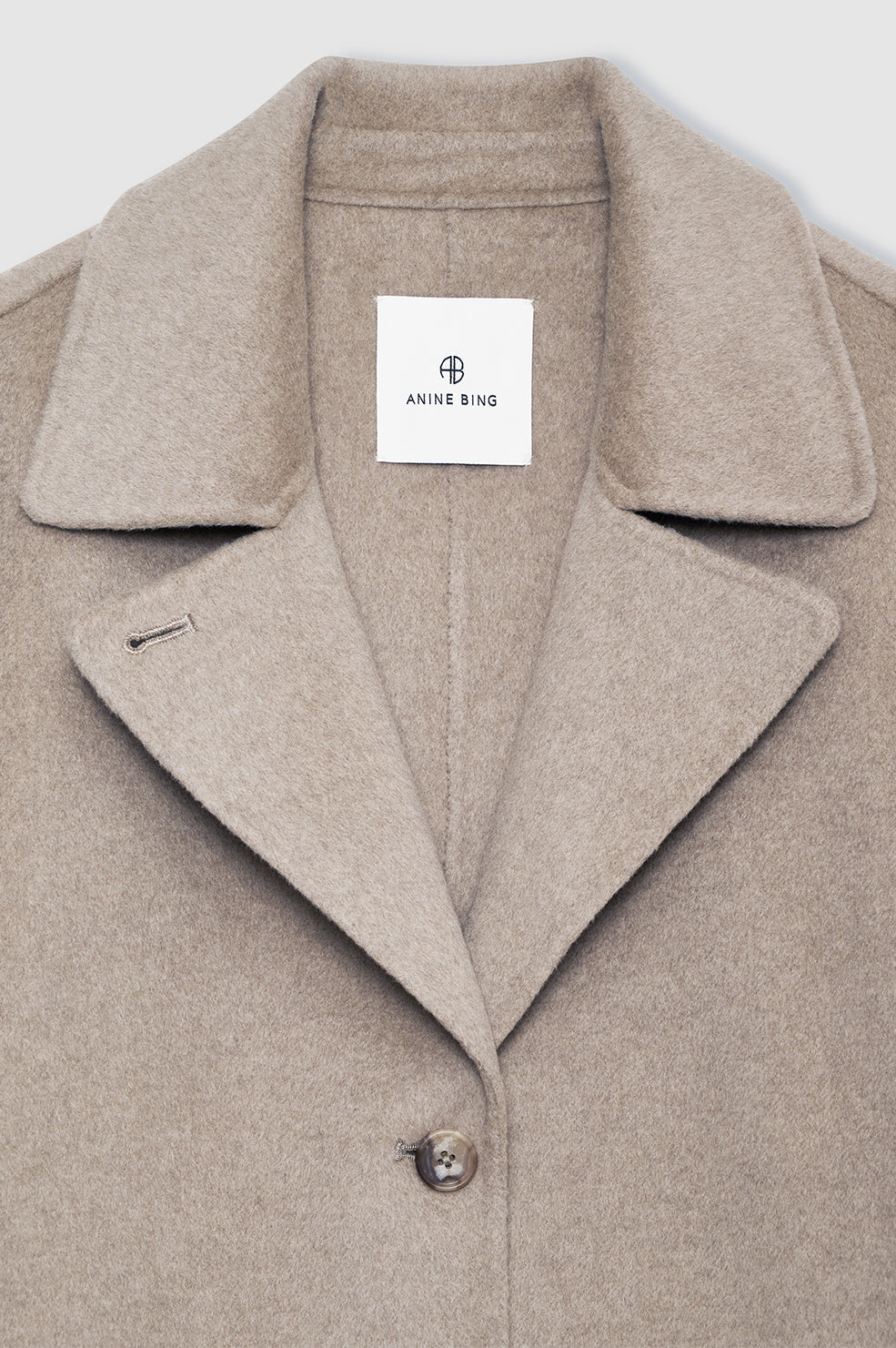 ANINE BING Portia Coat - Oatmeal Melange Cashmere Blend - Detail View