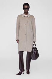ANINE BING Portia Coat - Oatmeal Melange Cashmere Blend - On Model Front Second Image