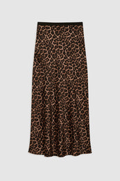 ANINE BING Printed Bar Silk Skirt - Black And Brown Leopard - Front View
