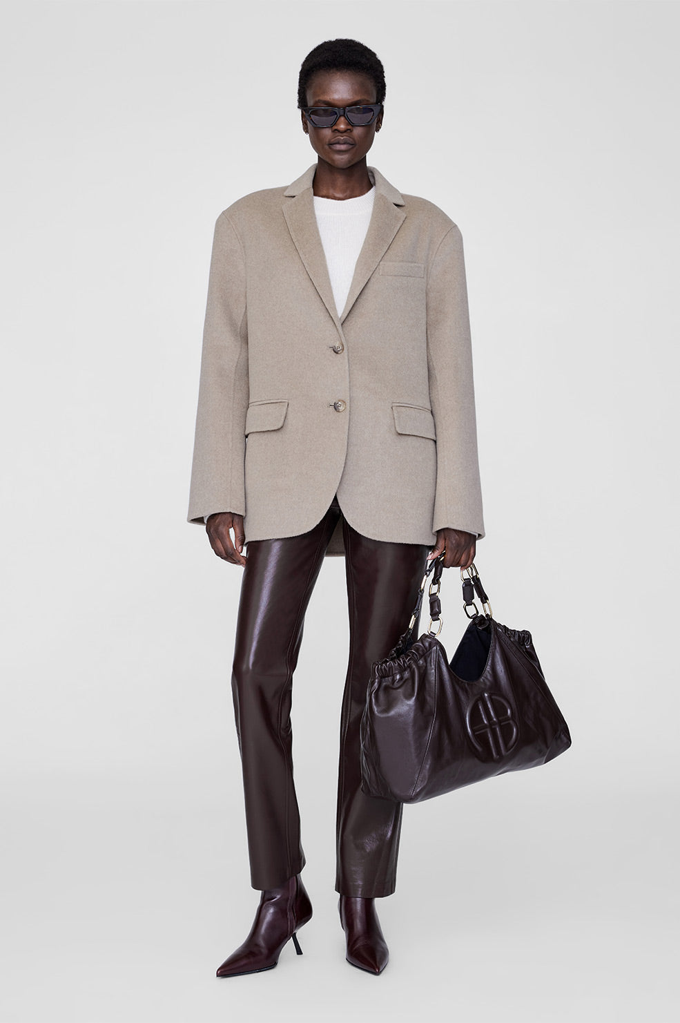 ANINE BING Quinn Blazer - Oatmeal Melange Cashmere Blend - On Model Second Image