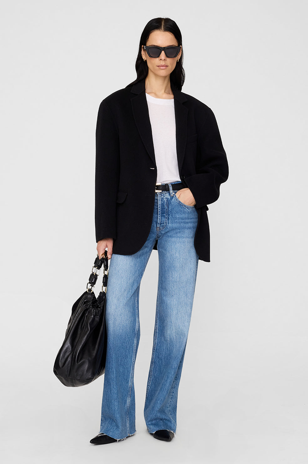 ANINE BING Quinn Blazer - Black Cashmere Blend - On Model Front 