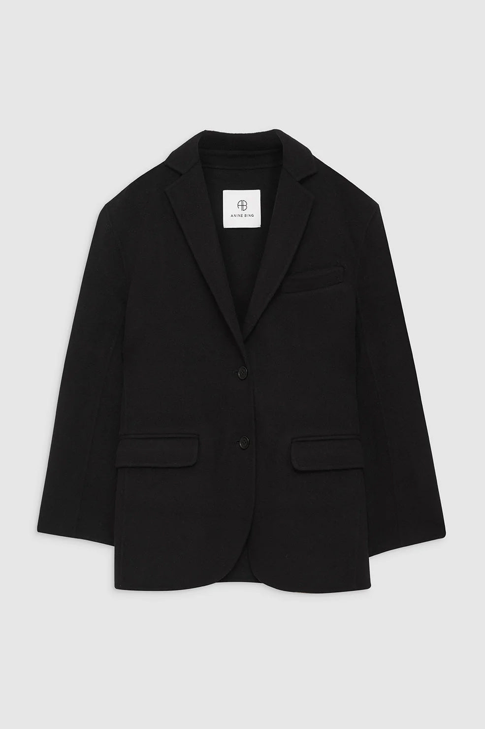 |ANINE BING Quinn Blazer - Black Cashmere Blend - Front View 