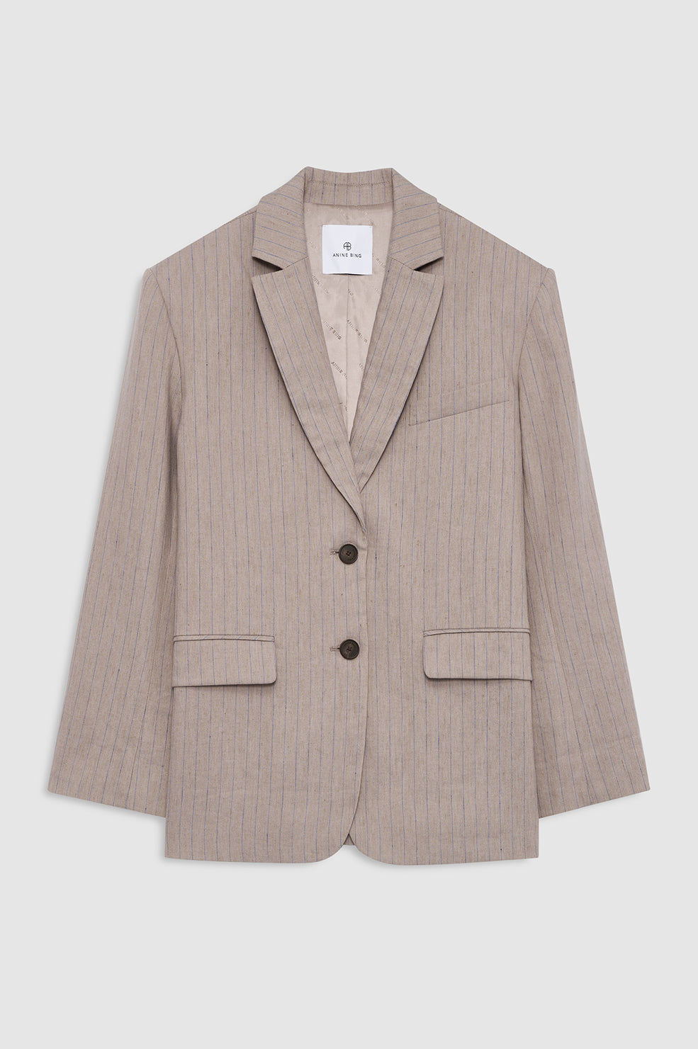 Quinn Blazer - Taupe And Blue Pinstripe View 3