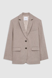 ANINE BING Quinn Blazer - Taupe And Blue Pinstripe - front view