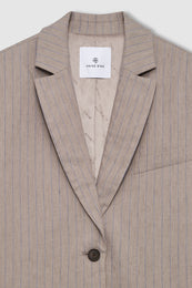 ANINE BING Quinn Blazer - Taupe And Blue Pinstripe - detail view