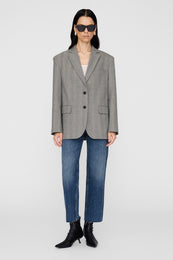 ANINE BING Quinn Blazer - Ivory And Black Herringbone - On Model Front Second Image 