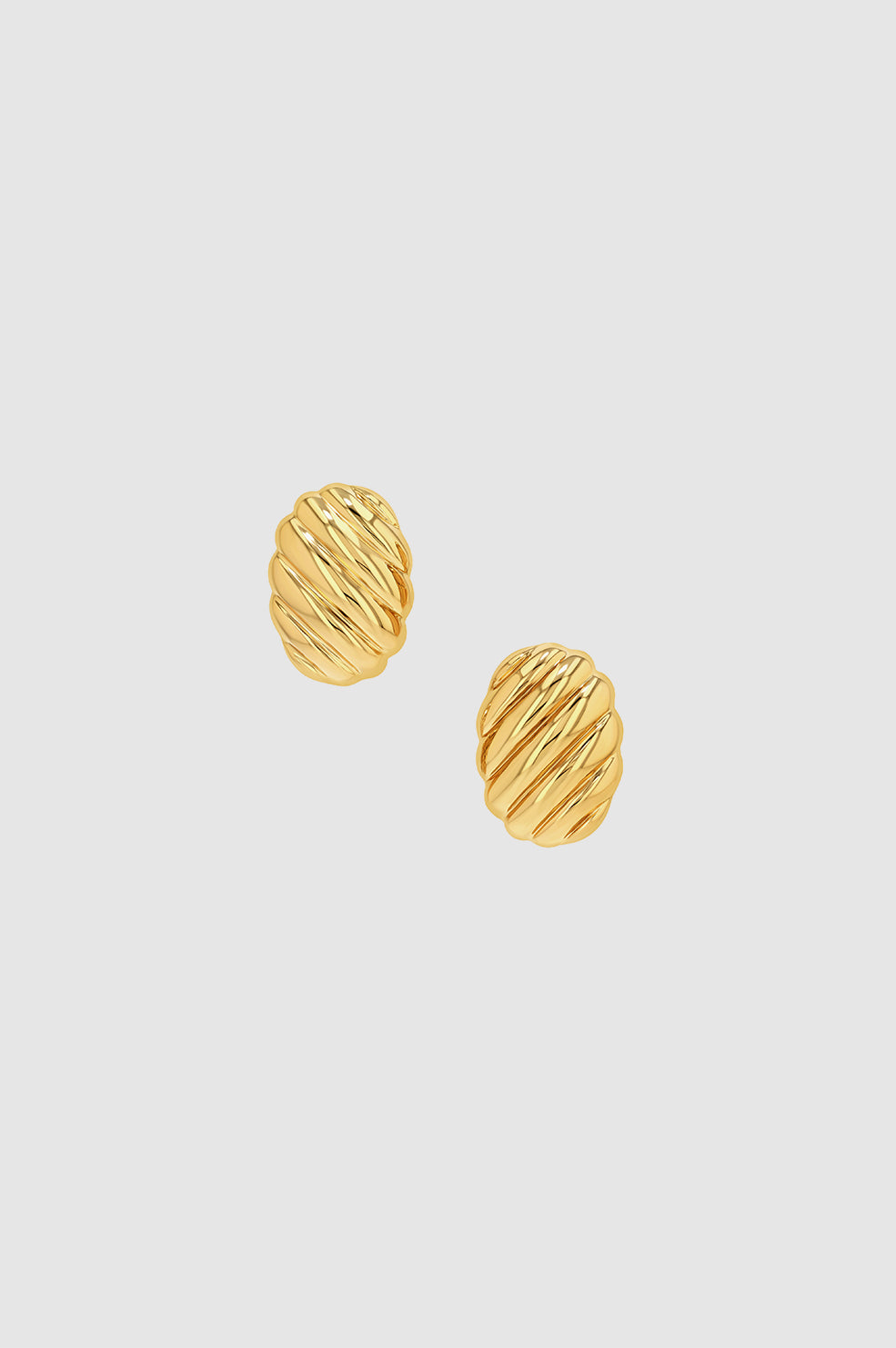 Ribbed Oval Earrings - Gold View 1