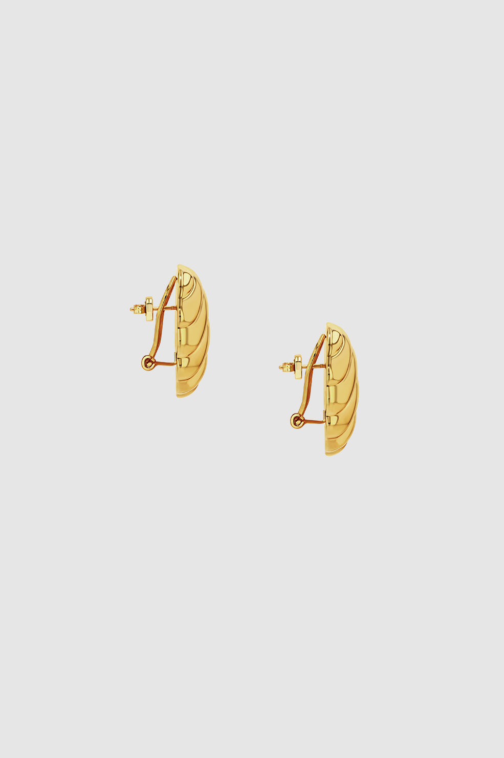 Ribbed Oval Earrings - Gold View 3