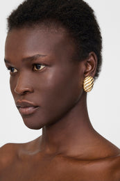 ANINE BING Ribbed Oval Earrings - Gold - On Model View 