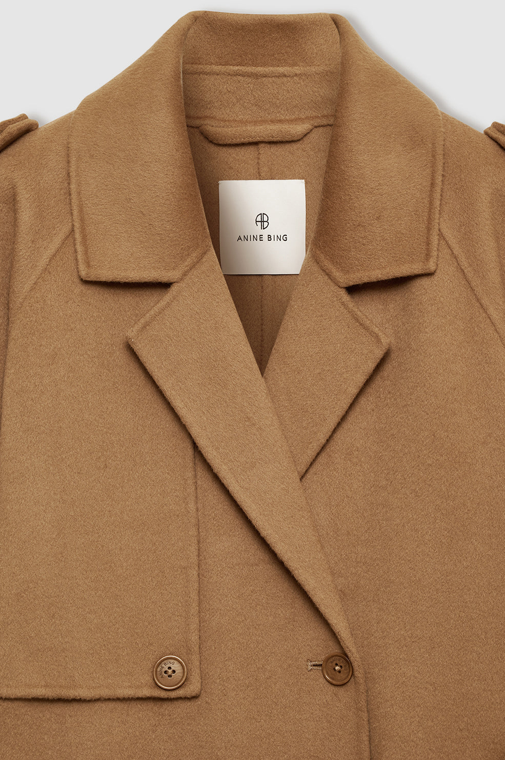ANINE BING Rickie Maxi Trench - Camel Cashmere Blend - detail view