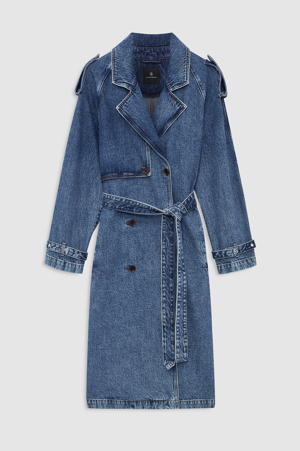 |ANINE BING Rickie Maxi Trench - Cabana Blue - front view