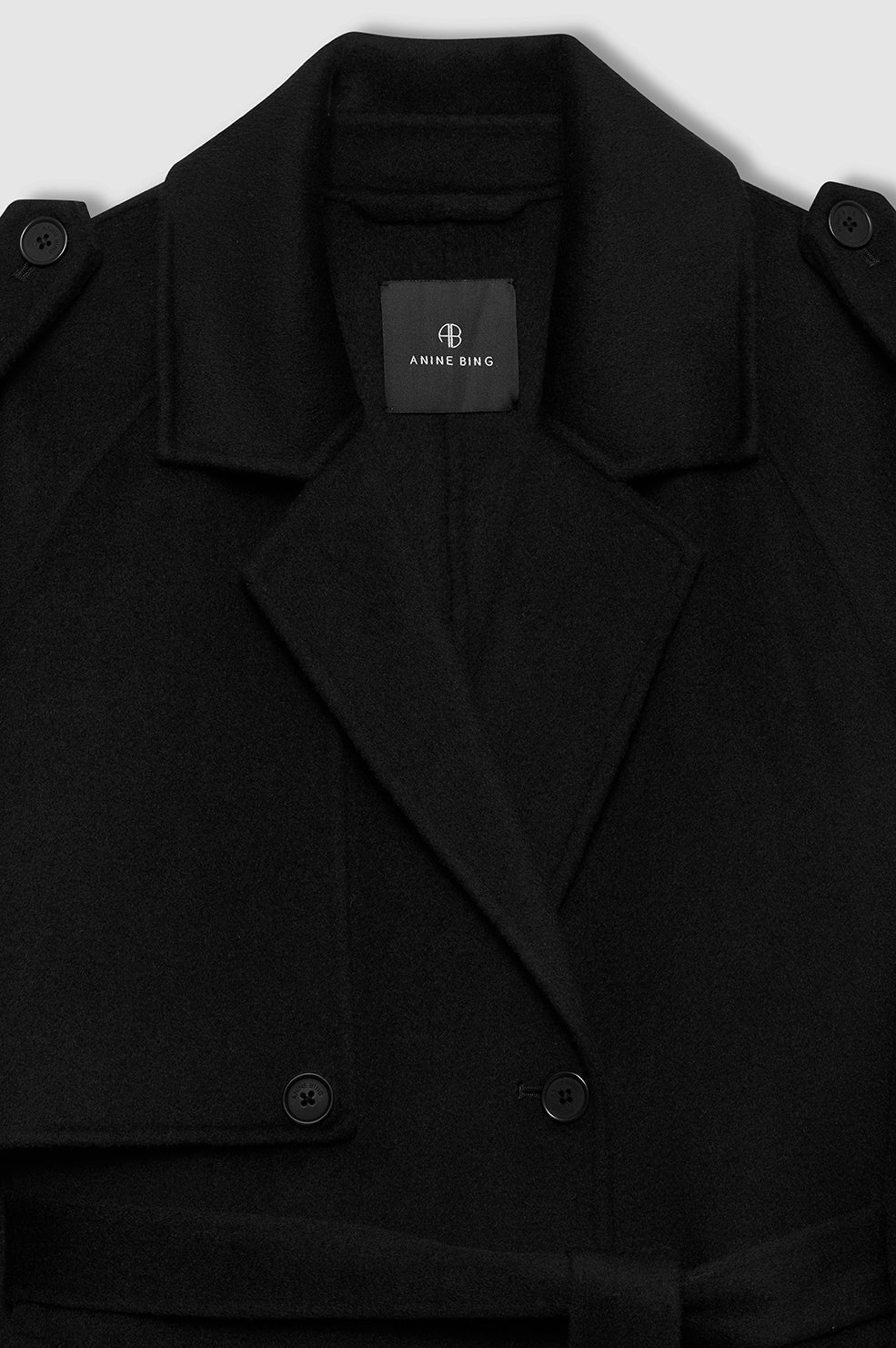 ANINE BING Rickie Maxi Trench - Black Cashmere Blend - detail view