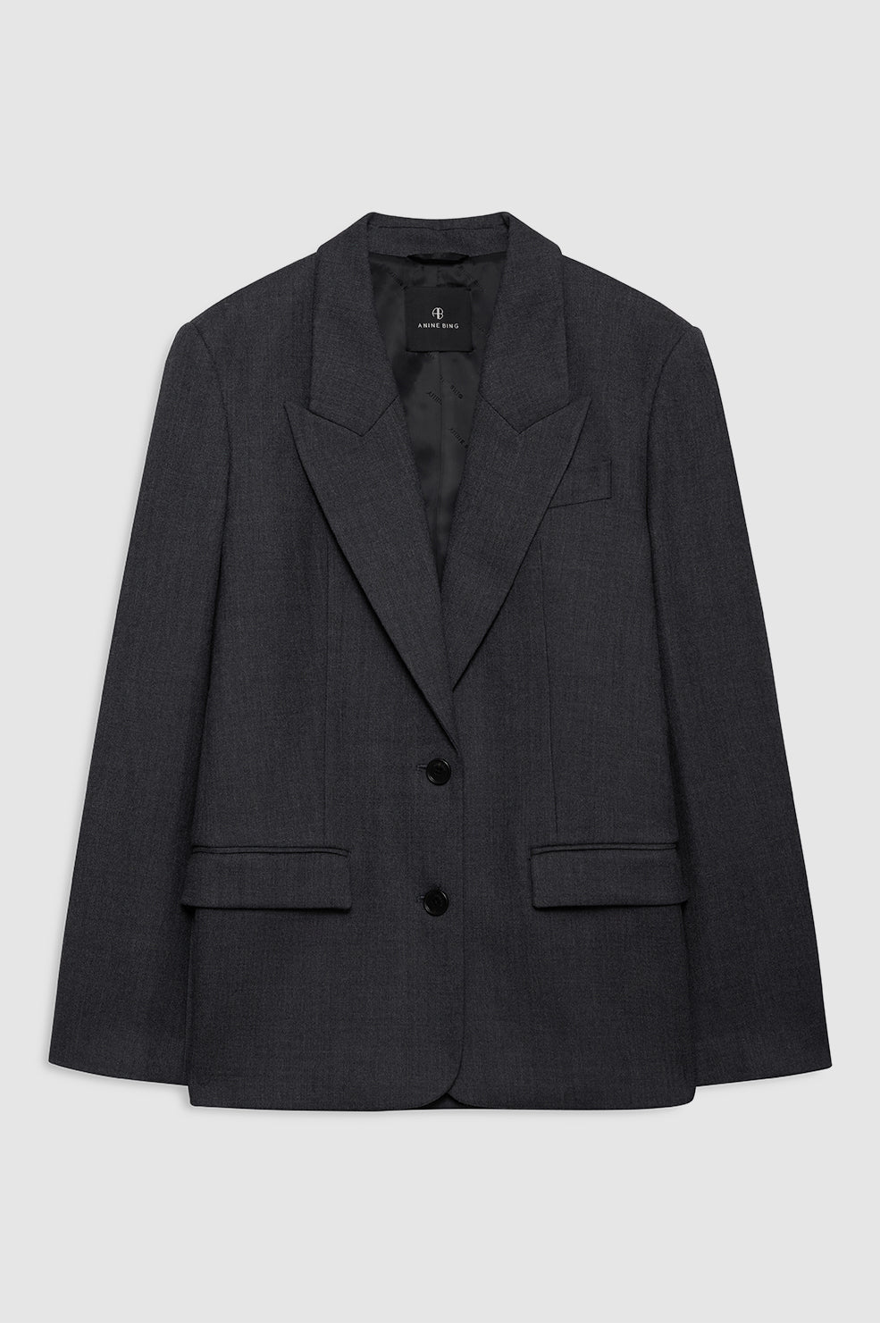 featured-img|ANINE BING Ross Single-Breasted Blazer - Dark Heather Grey - Front View
