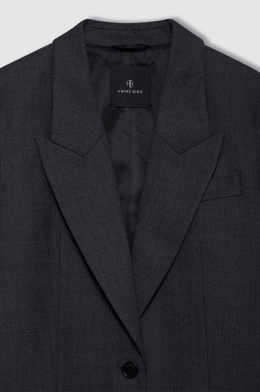 ANINE BING Ross Single-Breasted Blazer - Dark Heather Grey - Detail View