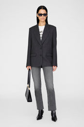 ANINE BING Ross Single-Breasted Blazer - Dark Heather Grey - on model front second image