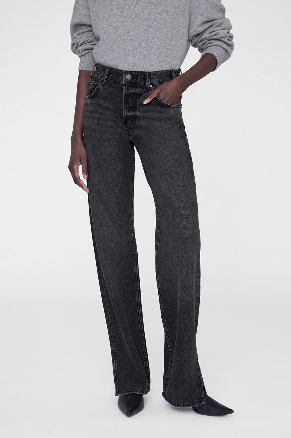 ANINE BING Roy Jean - Shadow Grey - on model front detail