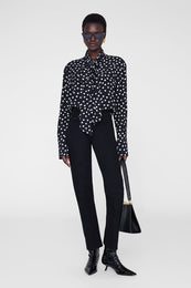 ANINE BING Ruby Shirt - Black And White Double Dot Jacquard - On Model Front