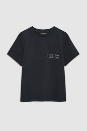 ANINE BING Shelley Tee I See You I Love You - Black - front view
