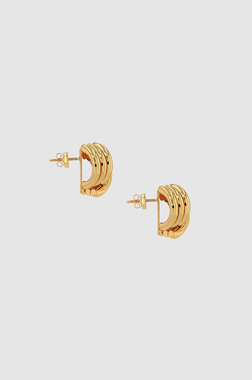 Small Crossover Ribbed Earrings - Gold View 3